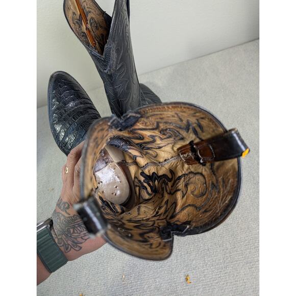Handmade Lucchese Classics Western Boots Black Caiman Alligator Men’s 10.5 main image 7